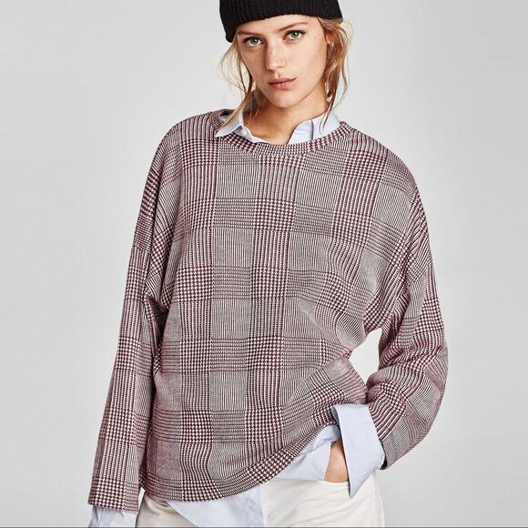 Zara Relaxed Fit Long Sleeve Lightweight Soft Crew Neck Knit Sweater M Burgundy - Picture 12 of 15